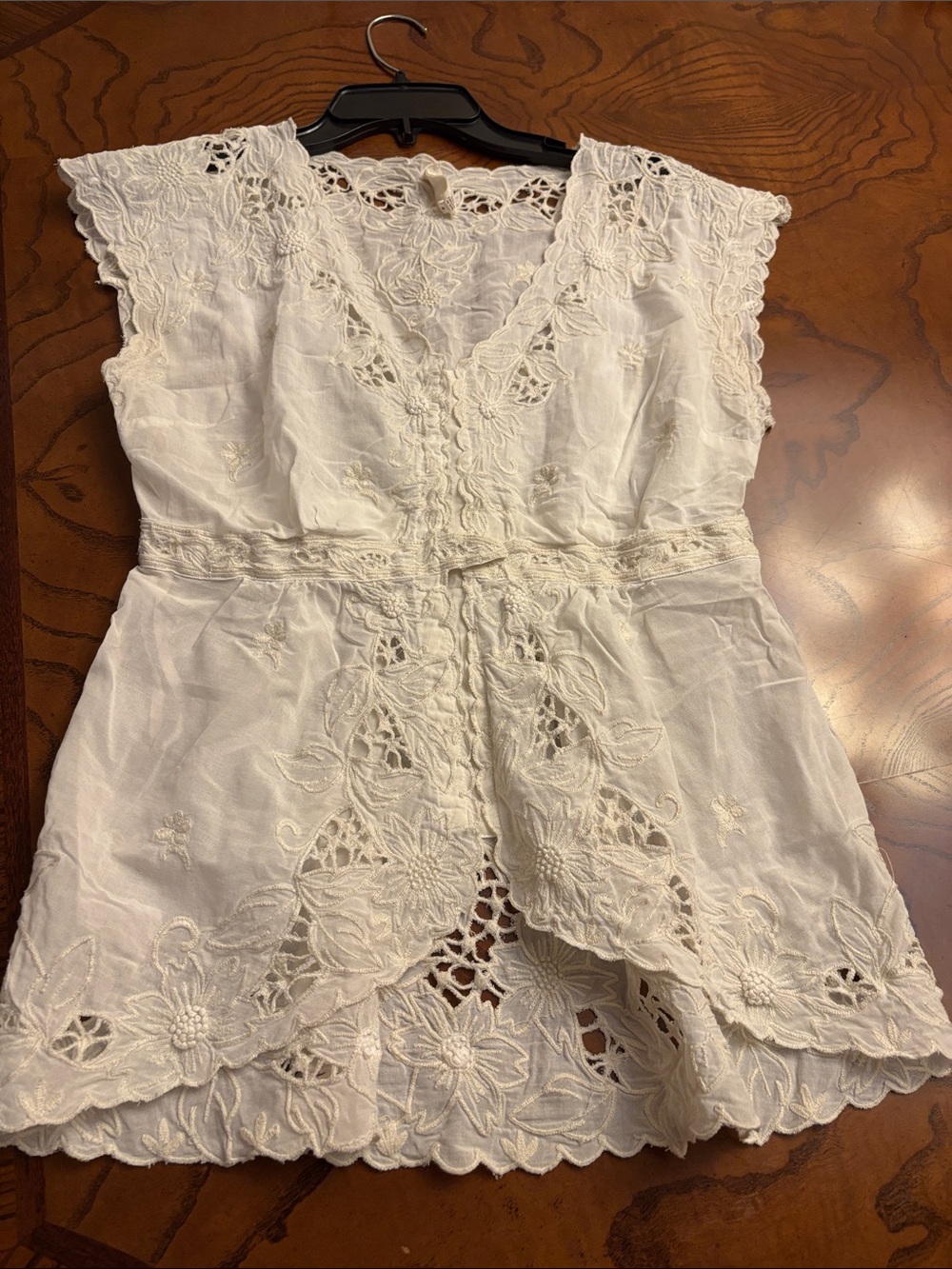 Cream Embroidered Floral Button-Front Blouse